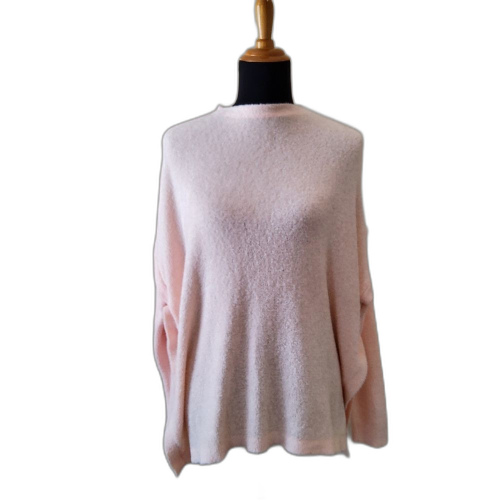 Hello Nite Plush Pullover Cozy Super Soft Oversized Ruffle Sweater S/M Blush New